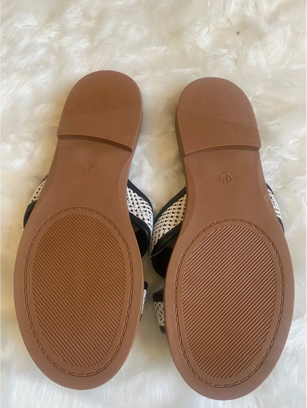 Tory Burch Black and White Slip-On Sandals, Gold Accent 10W